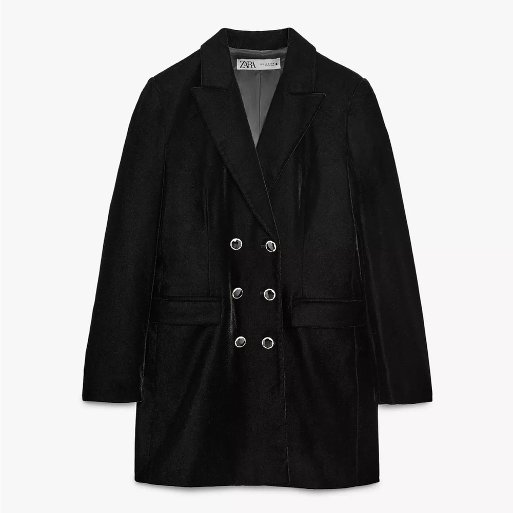 Zara Velvet  Women's Black Double-Breasted Blazer Dress